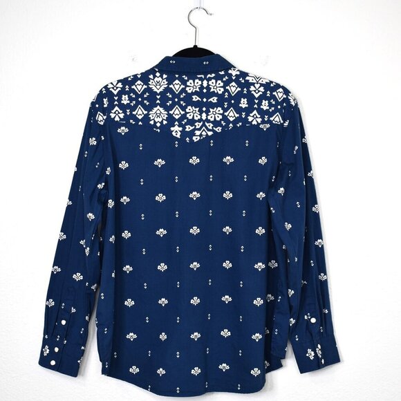 Wrangler Western Snap Button Shirt Sz M Floral Cowgirl Rodeo Artsy Aztec Cotton - Picture 10 of 16